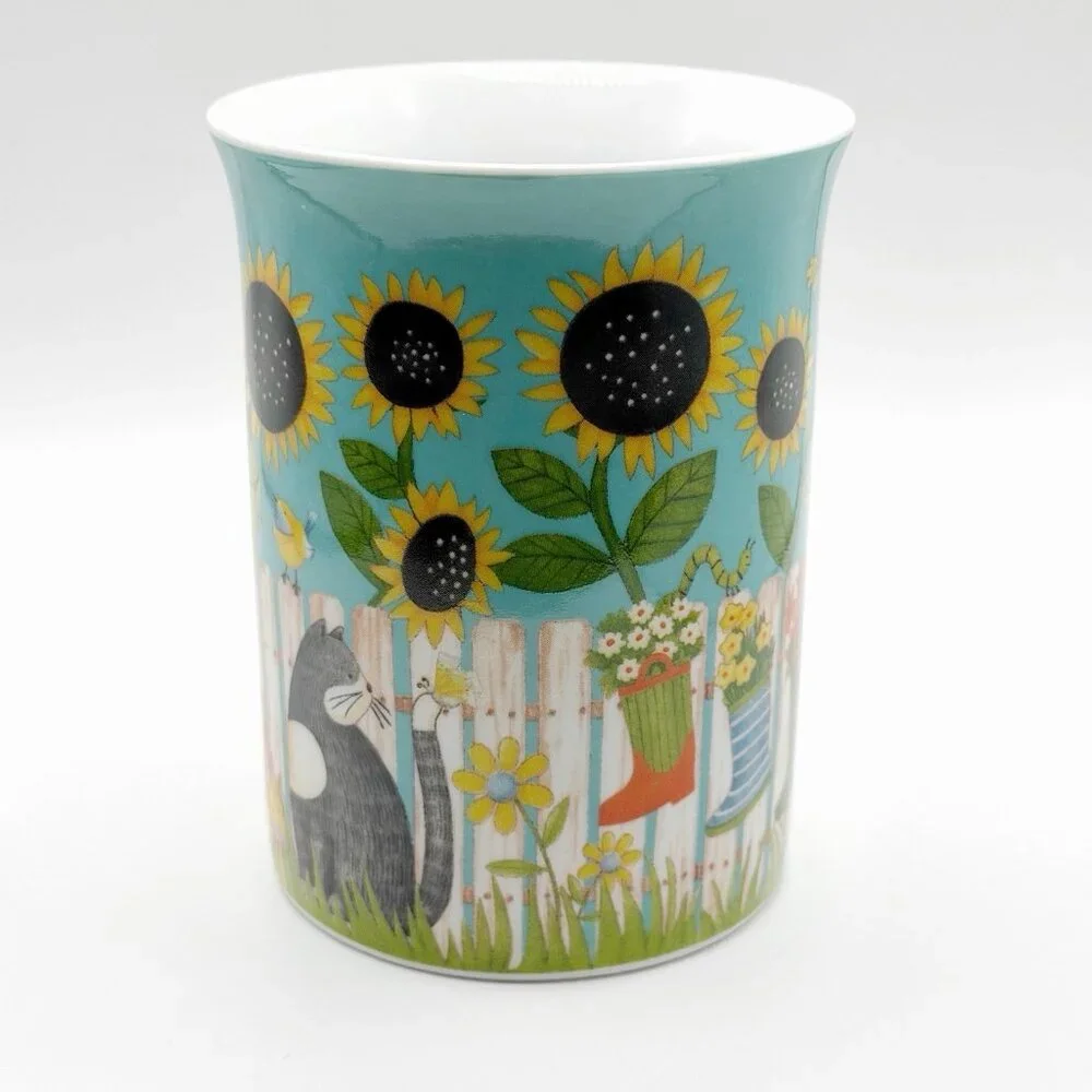 Debbie Mumm Coffee Floral Mug Sunflowers Cat Picket‎ Fence County Porcelain Cup